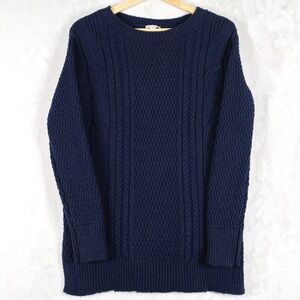 GAP Cable Knit Crewneck Sweater Navy Blue Women Size S Long Sleeve Side‎ Slits